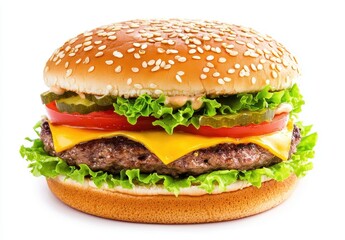 Juicy Cheeseburger on Sesame Seed Bun with Fresh Vegetables