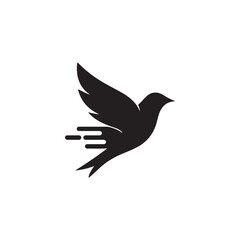 Obraz premium A stylized black silhouette of a bird in flight with motion lines on a white background image