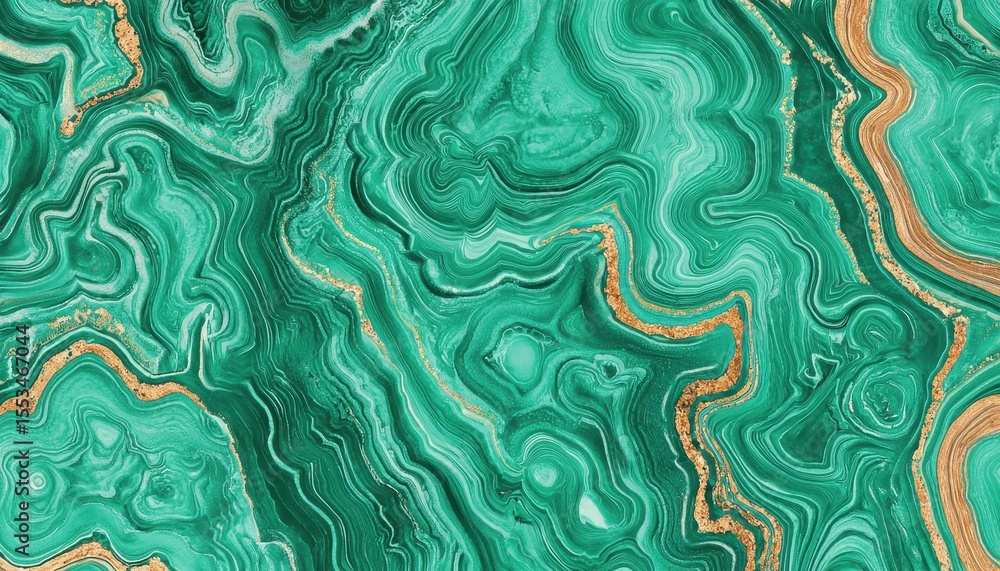 Poster turquoise and gold abstract design with fluid patterns and textures