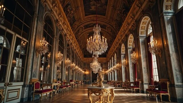 Opulent Hall of Mirrors in Versailles Palace