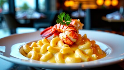 Decadent lobster mac and cheese at upscale restaurant
