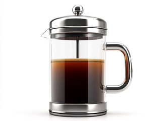Obraz premium French press brewer for tea and coffee, elegant glass and stainless steel design, isolated on clean white background