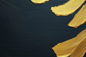 Elegant Gold Brush Strokes on Deep Black Background for Art Design