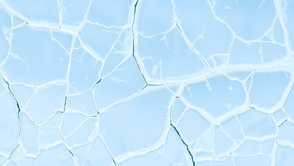 Obraz premium Cracked Ice Abstraction: A close-up shot showcases the intricate beauty of fractured ice, revealing a mesmerizing pattern of cracks across a serene, icy surface.