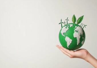 Hand Holding Eco-Friendly World with Green Elements for Sustainability