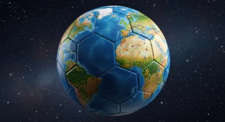 Planet Earth as a Soccer Ball Floating in Outer Space Against a Starry Background