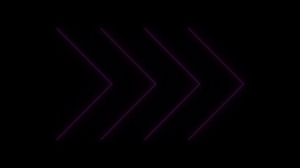 Four flashing chevrons in a row pointing right in neon pink on black.