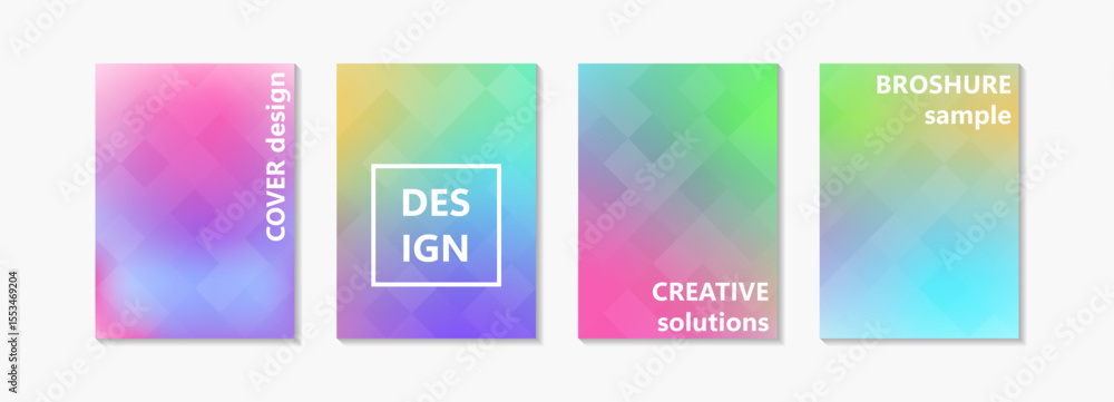 Poster minimalist layout showcasing colorful covers with soft gradients, dynamic lines, and abstract forms.