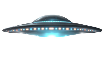 A realistic illustration of a flying saucer UFO on white background 