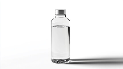 Sleek water bottle standing upright, crystal-clear water inside, label-free design, high-resolution product mockup style