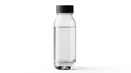 Sleek water bottle standing upright, crystal-clear water inside, label-free design, high-resolution product mockup style