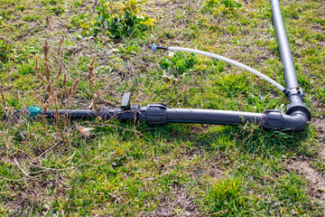 pipe for water supply for drip irrigation on an agricultural farm. Irrigation installation