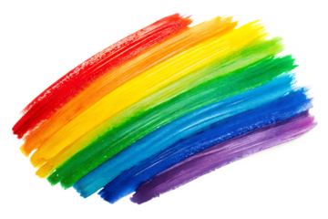 Thick rainbow colored paint brush strokes with visible texture on a black background isolated on a transparent background