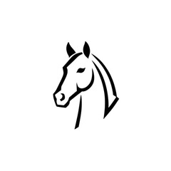 Black silhouette of a horse head in simple vector linear style  