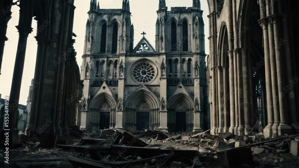 Poster a large cathedral with a clock tower visible from the outside