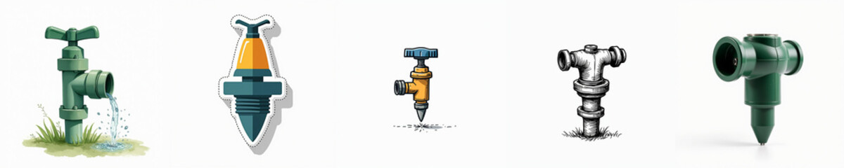 Various irrigation drip emitters in different styles and colors  