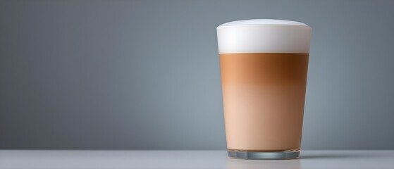 Creamy layered latte in a glass on a minimalist background