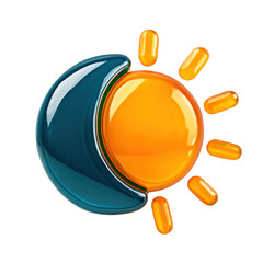 3D Translucent Icon Style Sun And Moon Showing Brightness Against Black Background