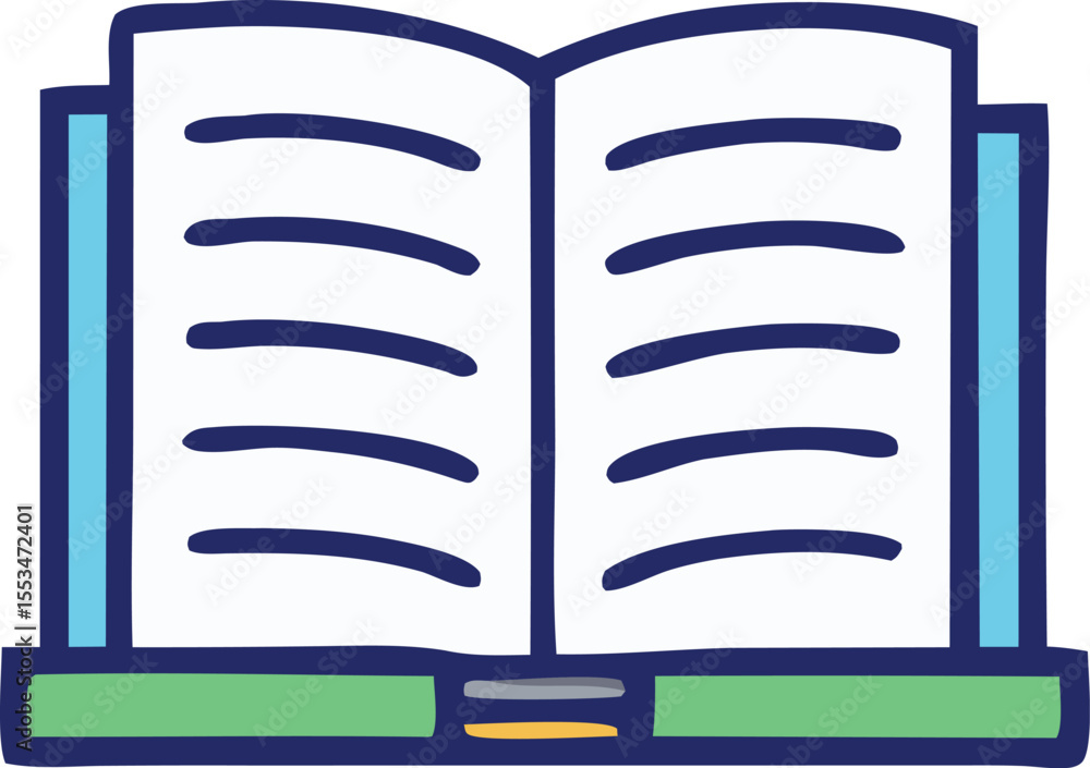 Aufkleber stylized open book icon with blue borders and green base representing knowledge and learning