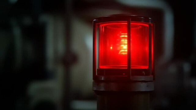Red emergency light illuminating a dim industrial setting, suggesting alertness and urgency