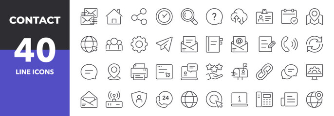 Contact Line Icons Set. Outline Web Icons. Editable Stroke