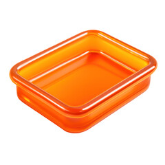 3D Translucent Orange Tray Icon Isolated on Transparent Background with Glossy Surface and Modern Geometric Design
