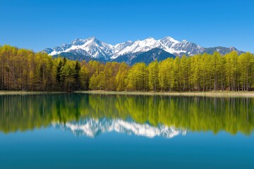 Scenic Mountain Landscape with Reflection on Calm Lake Water