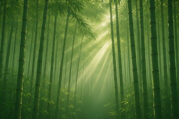 Sunbeams in Bamboo Grove with Peaceful Light