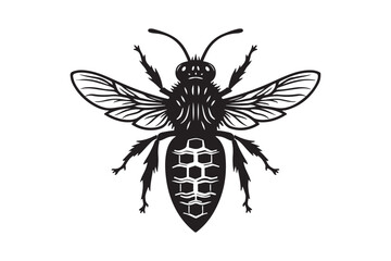 Bee Silhouette with Geometric Honeycomb Design Vector Insect Illustration