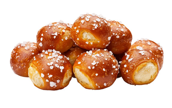 Classic soft pretzel bites topped with sparkling salt crystals offering a chewy golden snack perfect for dipping and casual enjoyment isolated on transparent background PNG