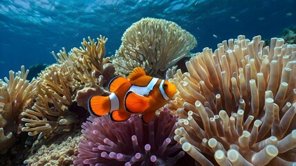 Vibrant Clownfish in a Thriving Coral Reef Ecosystem