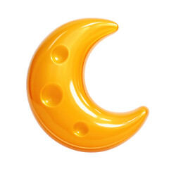 3D Translucent Icon Style Golden Crescent Moon Against Transparent Background