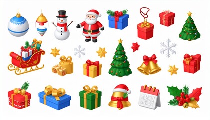 Fototapeta premium christmas 3D vector icon set._santa claus,christmas decorative ball,snowman,christmas