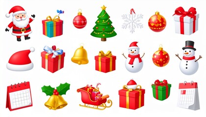 christmas 3D vector icon set._santa claus,christmas decorative ball,snowman,christmas