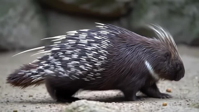 Porcupine Walking on the Ground