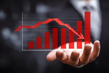 Red declining graph in hand.