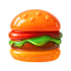 3D Translucent Icon Style Burger with Vibrant Orange Bun and Realistic Ingredients Isolated on a Transparent Background