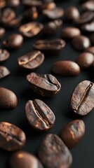 Fototapeta premium Coffee beans closeup on black background detailed rendering