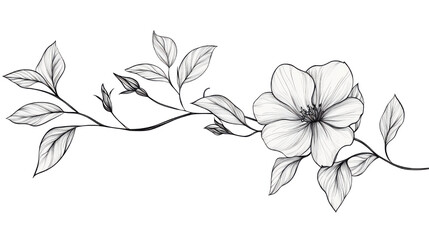 Elegant black line-drawing of a delicate flower on white background 