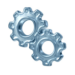 3D Translucent Silver Gears Icon Illustrating Mechanical Assembly and Industrial Design on Transparent Background