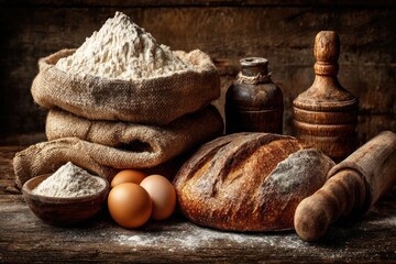 Sourdough baking workshop rustic kitchen culinary demonstration warm atmosphere close-up view artisan techniques