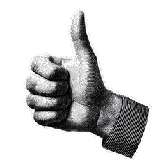 Vintage Thumbs Up Hand Gesture In Retro Engraving. Symbol Of Approval And Positivity Illustration Isolated On Transparent Background