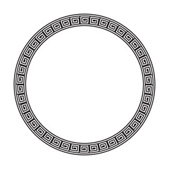 geometric frame featuring a circular Greek key border in black on white, ideal for label design, certificate seals, vintage logos, and ornamental decorative applications.