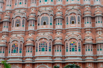 Hawa Mahal, the palace of the wind in Jaipur, India.  Detail of windows