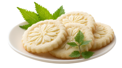 Delicious homemade cookies with intricate designs on a plate. transparent background