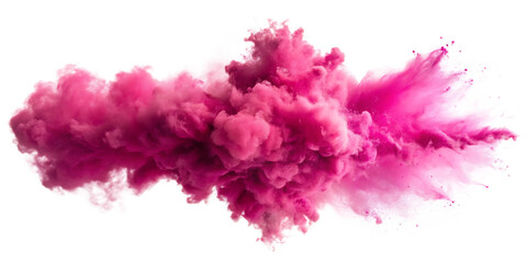 Vibrant pink smoke cloud explosion with fine powder particles isolated on a transparent background smoke explosion