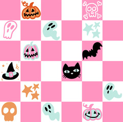 Halloween mosaic geometric seamless pattern. Creepy mystical checkered background.