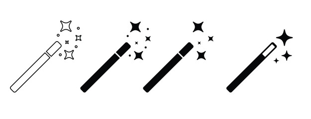 Simple magic wand with sparkling stars icon vector.