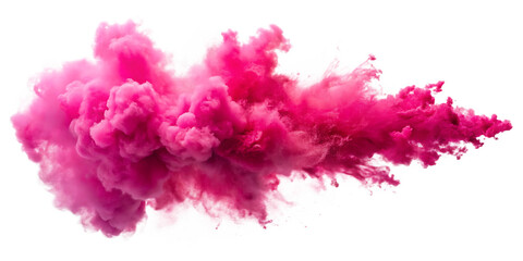 Fototapeta premium Vibrant pink smoke cloud explosion with wispy tendrils isolated on a transparent background smoke explosion