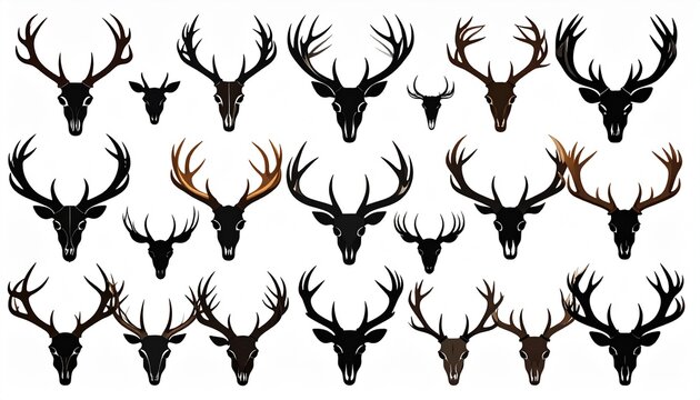 Vector silhouettes of antlers and deer skulls, geometric antlers